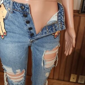 Signature Light Blue Ripped Skinny Jeans Size Small. ARTIST DESIGNED AND PAINTED